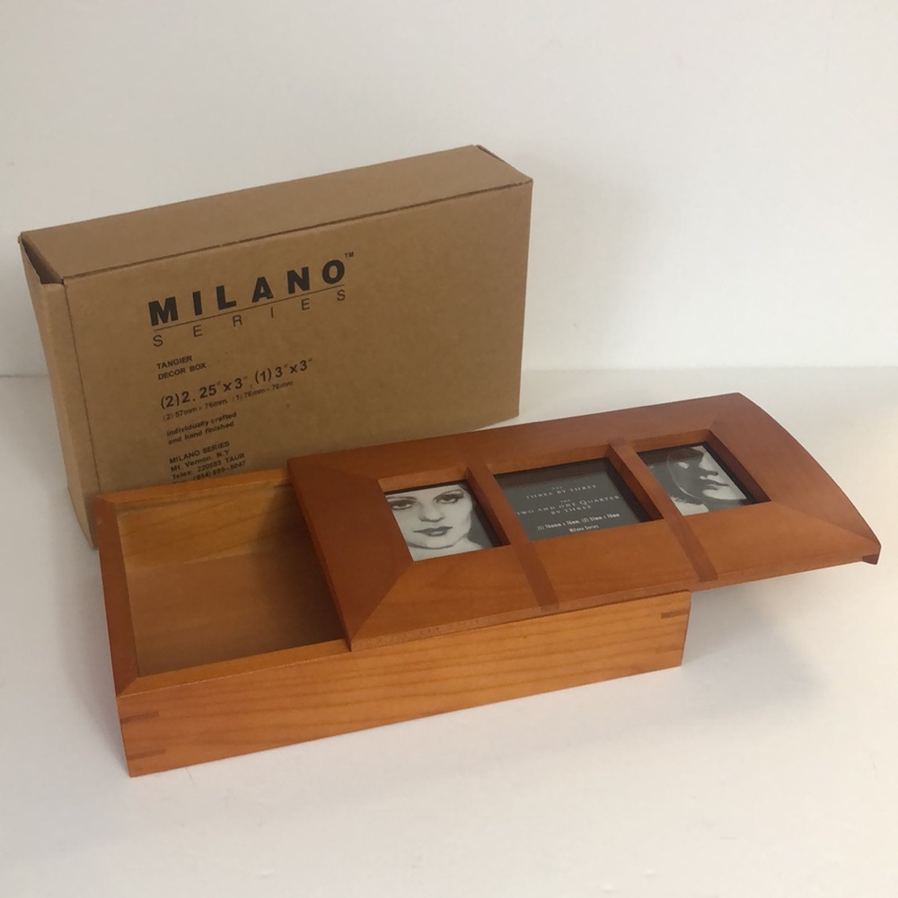 Cherry Wood Hand Finished Storage Box With Photo Lid NIB